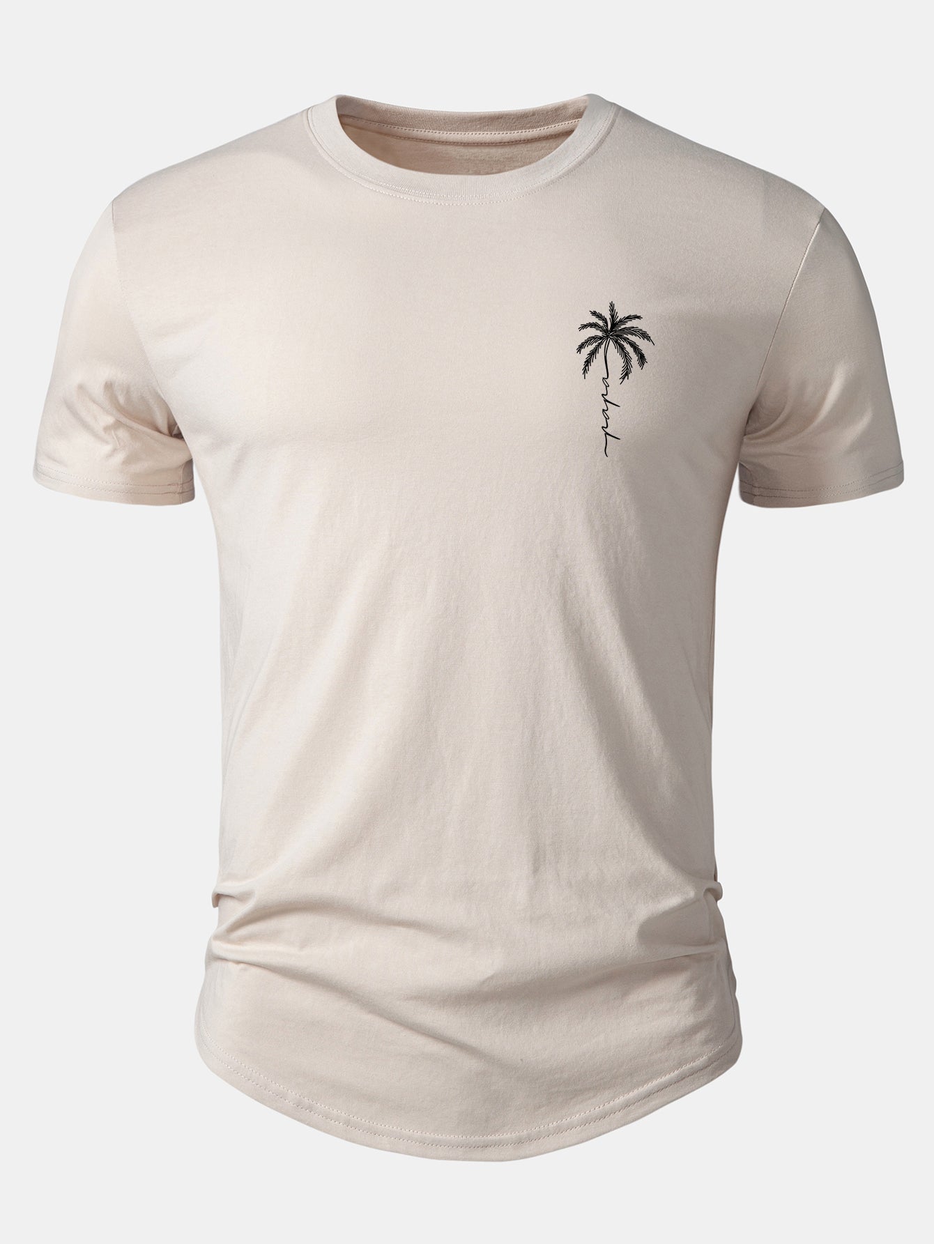 Palm Tree Slogan Print Cotton Arc Hem T-Shirt