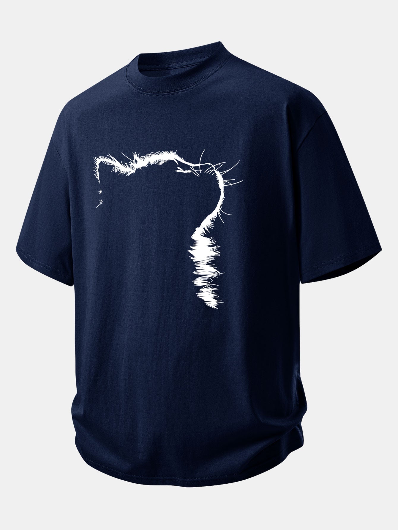 Relax Fit Outline Cat Print Cotton T-Shirt
