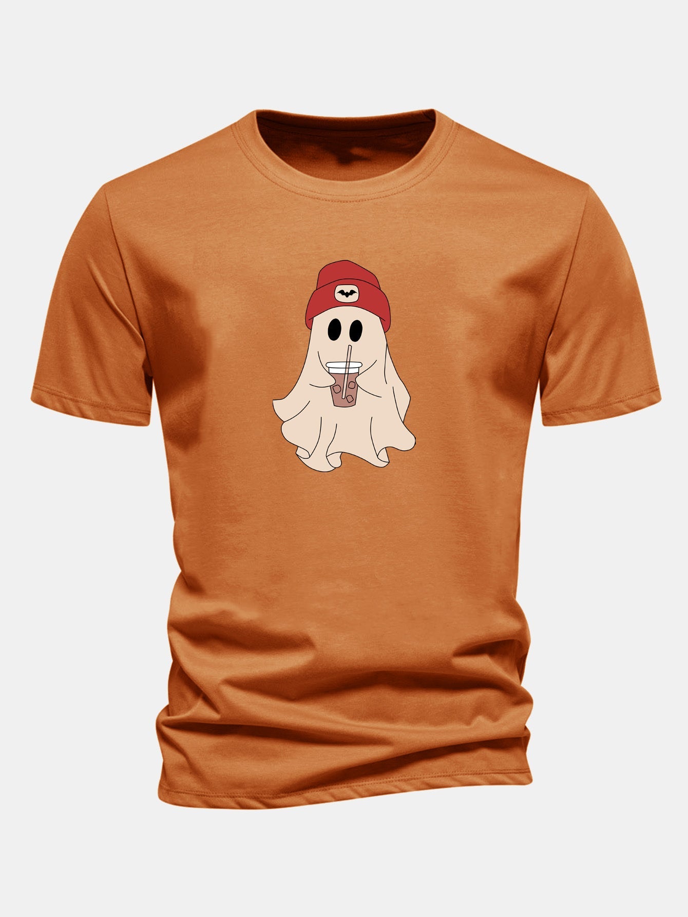 Regular Fit Red Hat Ghost Print Cotton T-Shirt