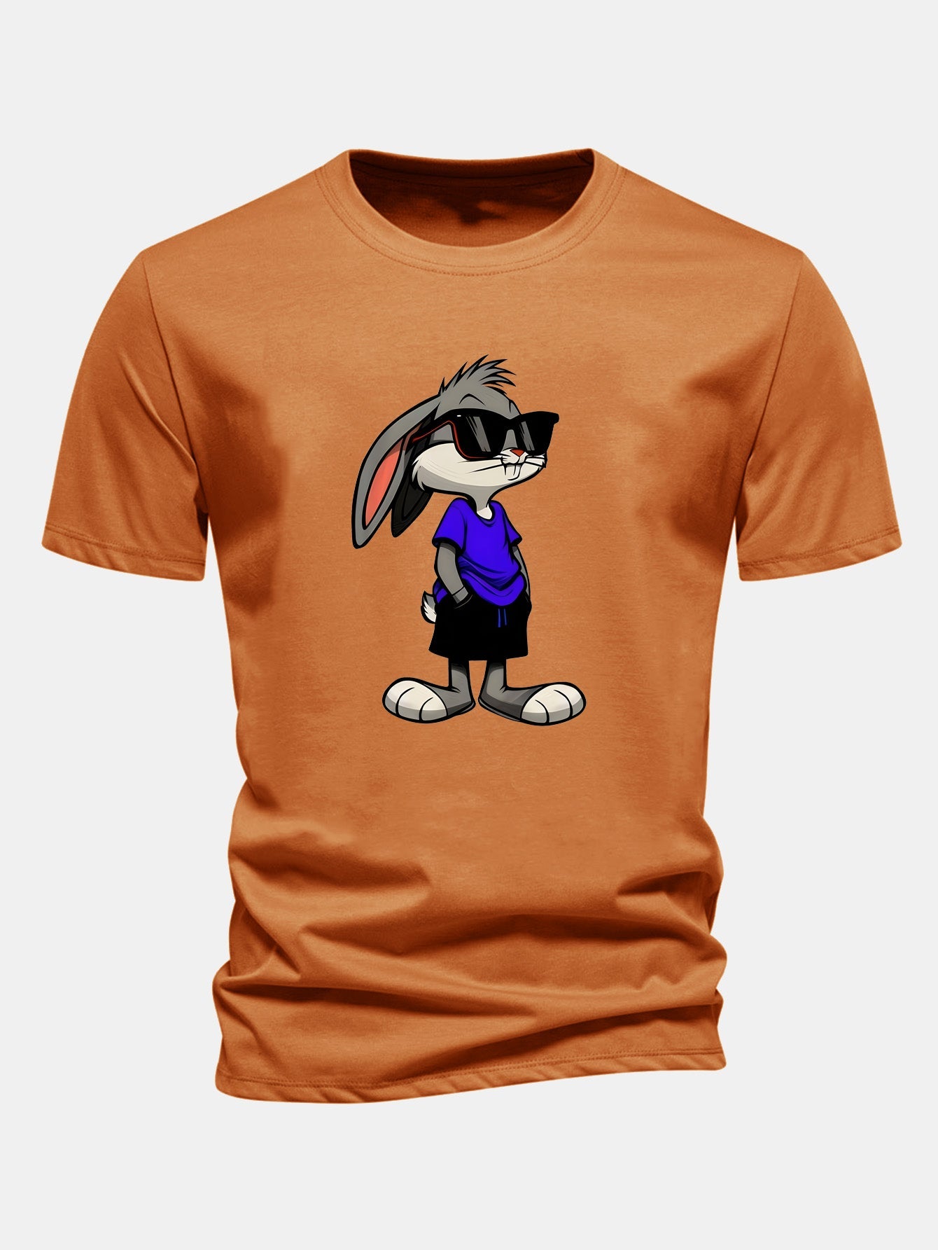 Regular Fit Sunglasses Rabbit Print Cotton T-Shirt