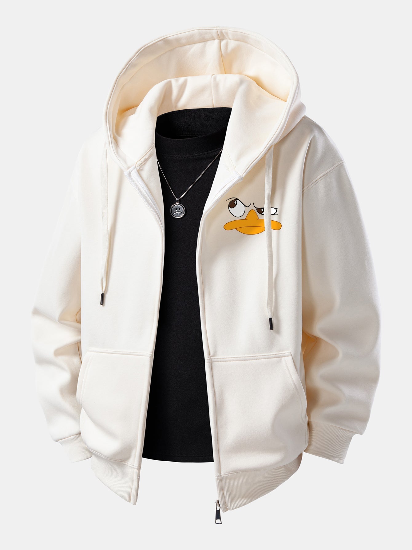 Emoji Duck Print Zip-Up Hoodie