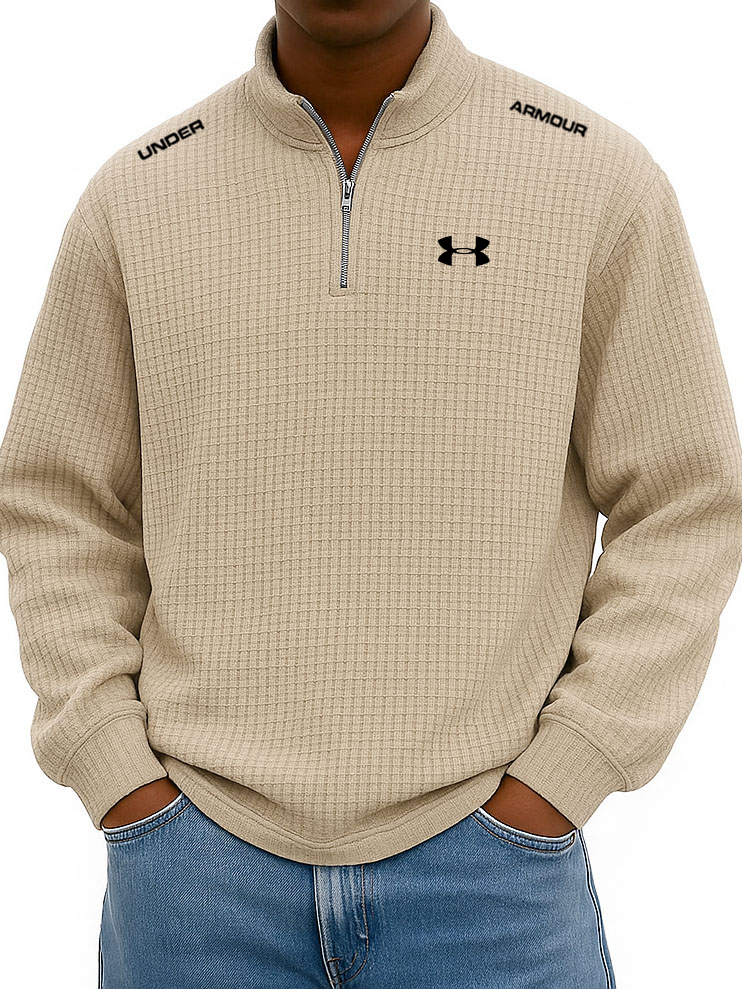 UA™  Men’s Rib-Cuff Quarter-Zip Top – Cozy Waffle Texture, Everyday Casual Fit
