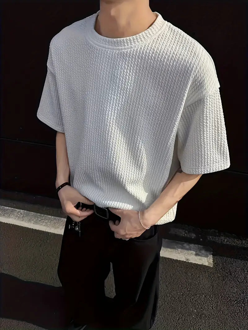 Men’s Summer White Jacquard Knit T-Shirt