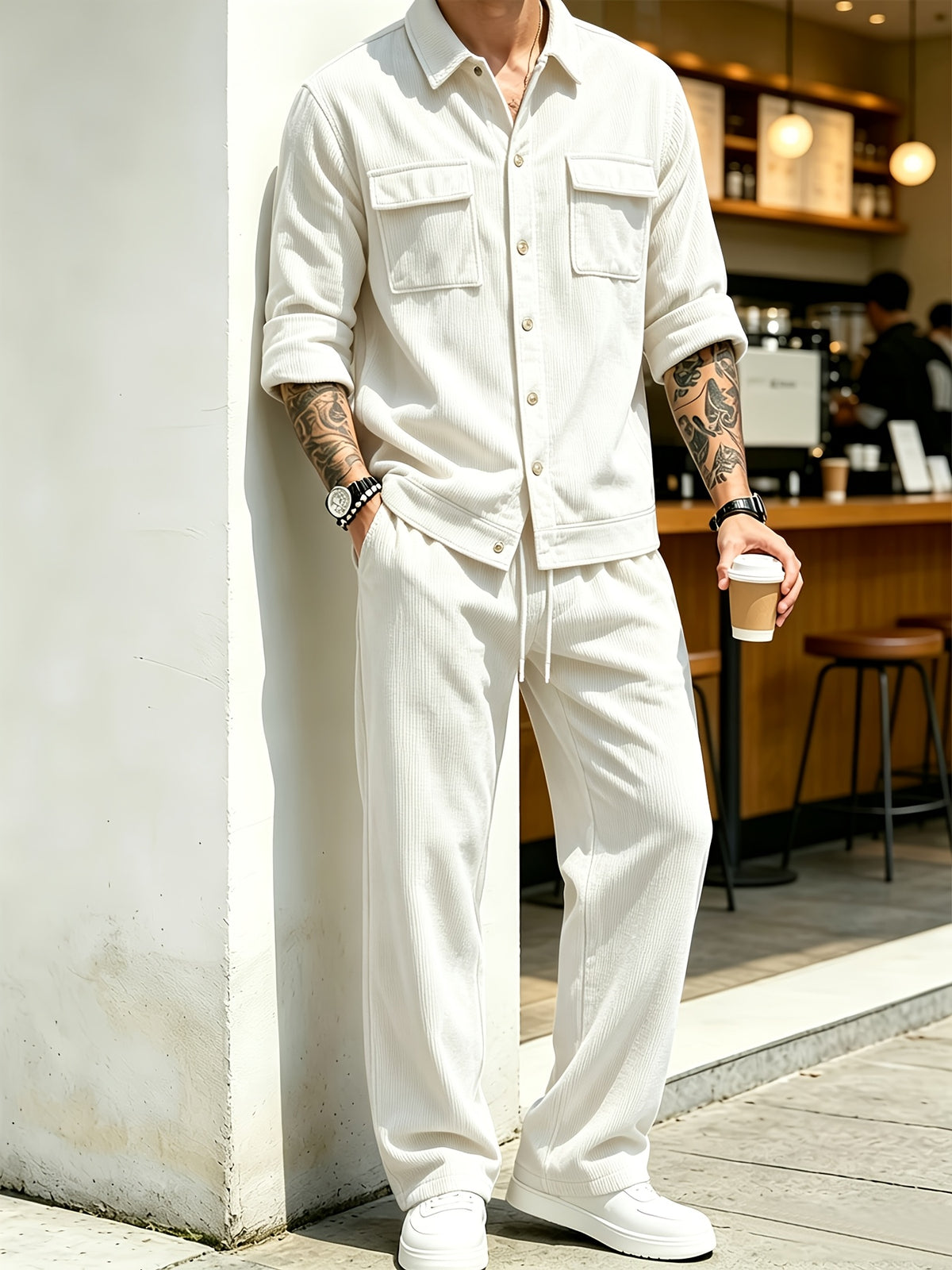 Men's 2pcs Set Featuring a Lapel Shirt and Casual Pants