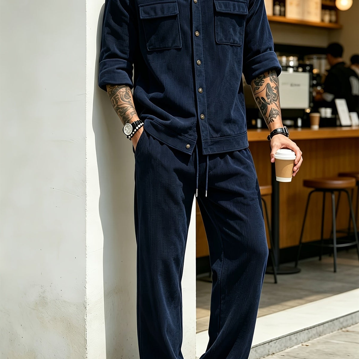 Men's 2pcs Set Featuring a Lapel Shirt and Casual Pants