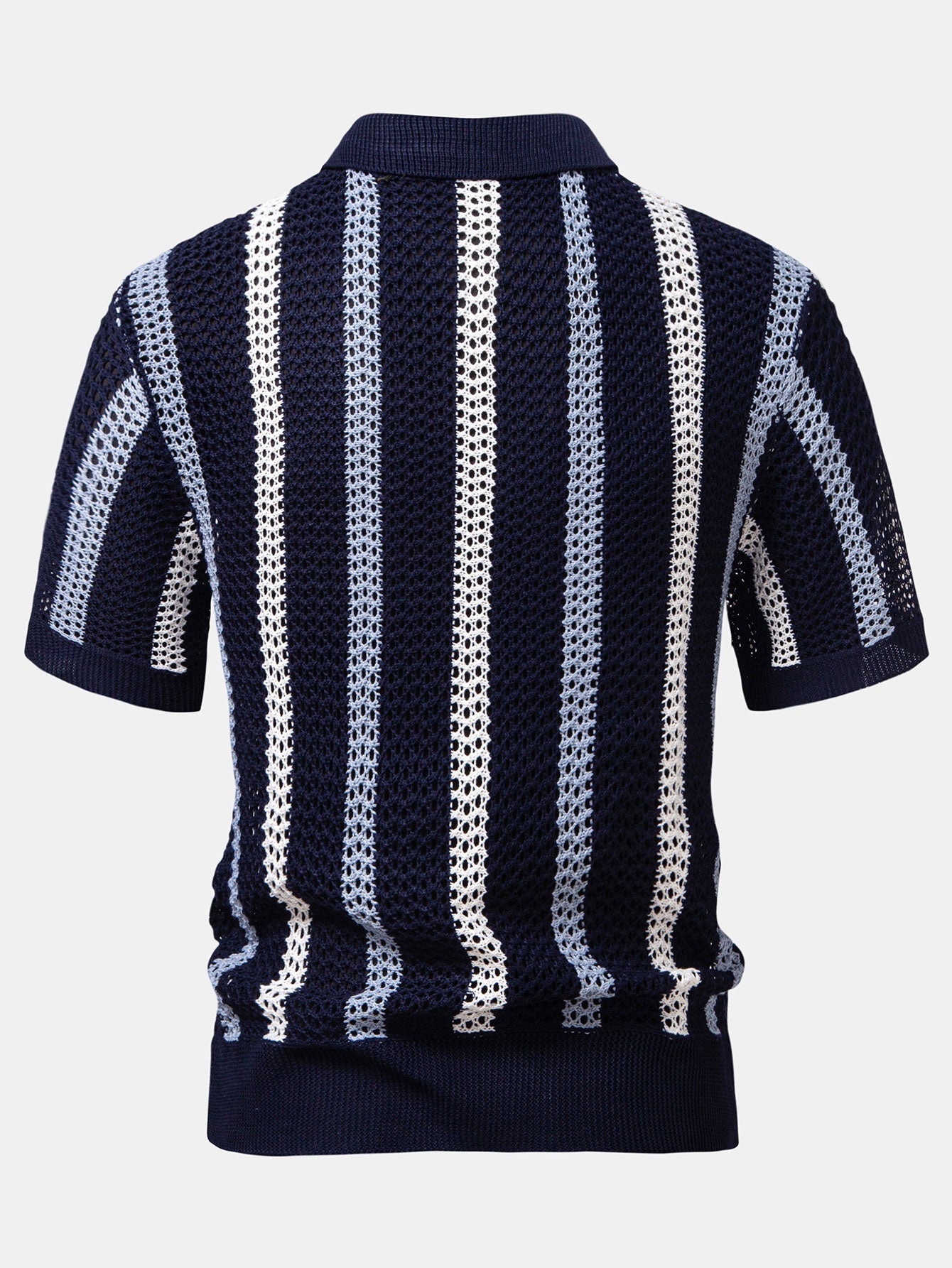 Striped Crochet V Neck Polo & Crinkle Textured Drawstring 5" Shorts