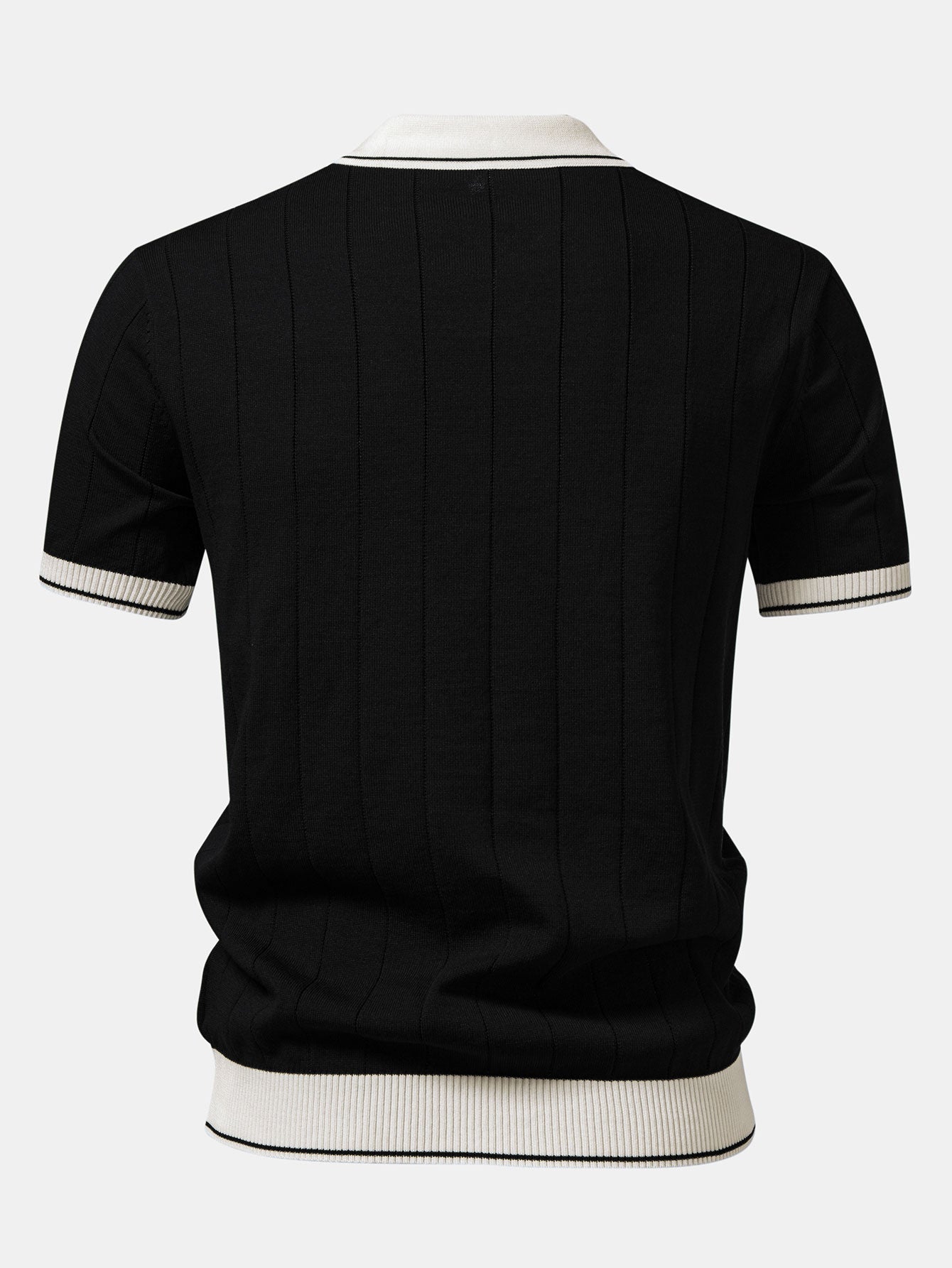 Contrast Trim Ribbed Johnny Collar Knit Polo