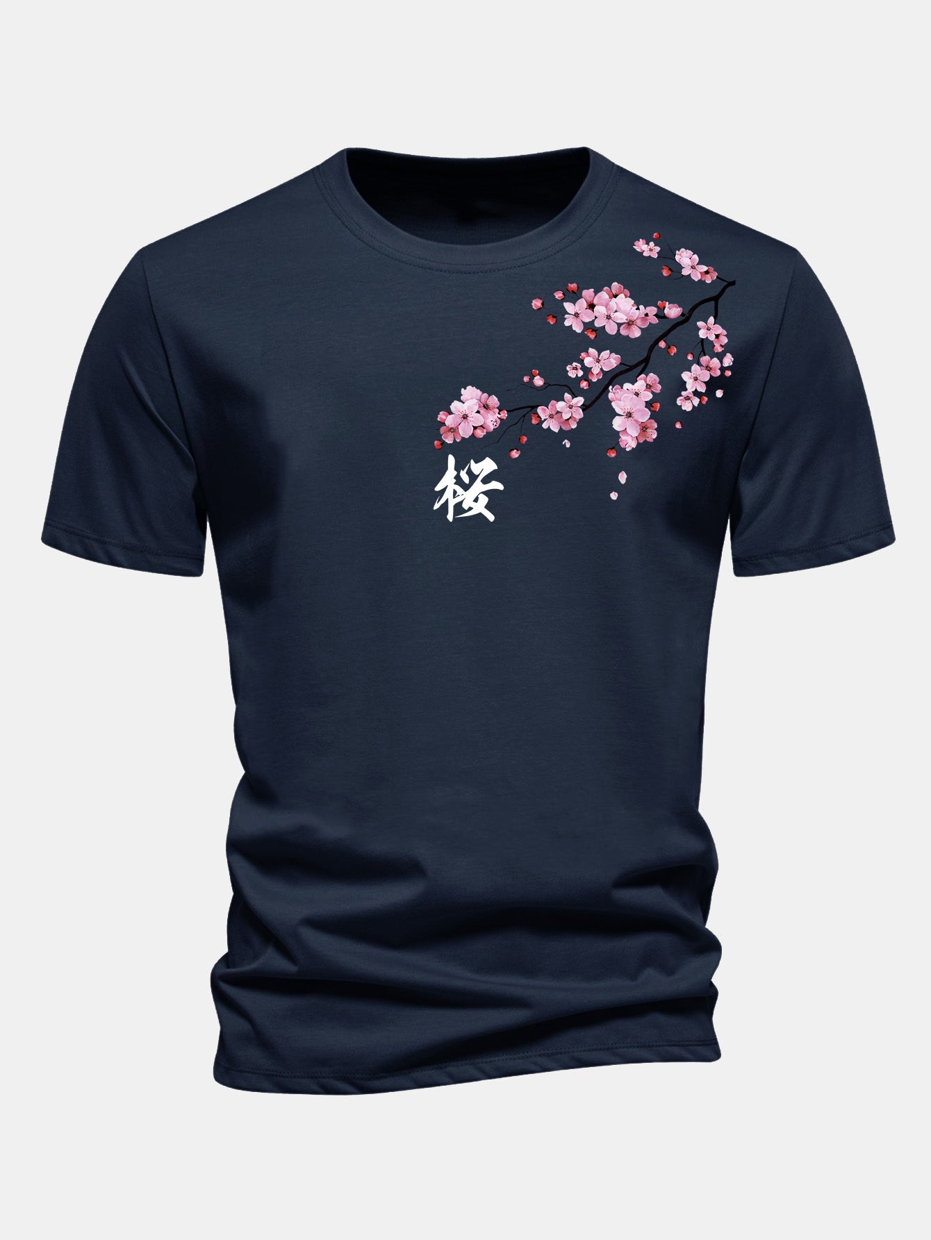 Regular Fit Cherry Blossoms Print Cotton T-Shirt