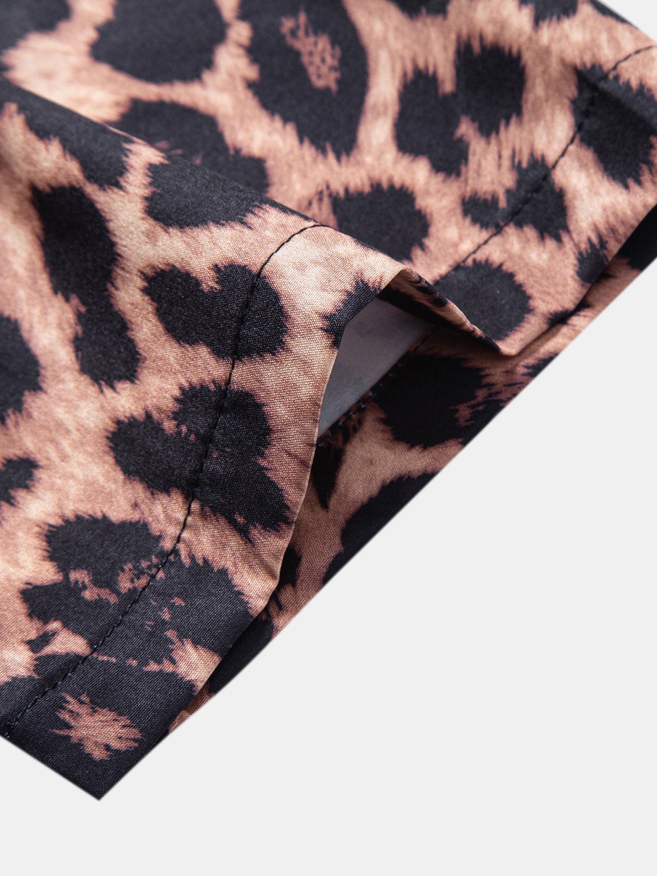 Leopard Patchwork Stand Collar Shirt & Swim Shorts