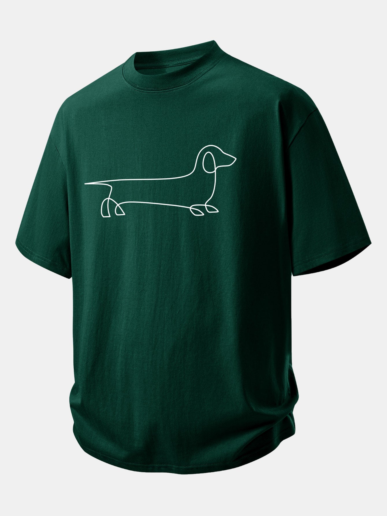 Relax Fit Line Dachshund Print Cotton T-Shirt