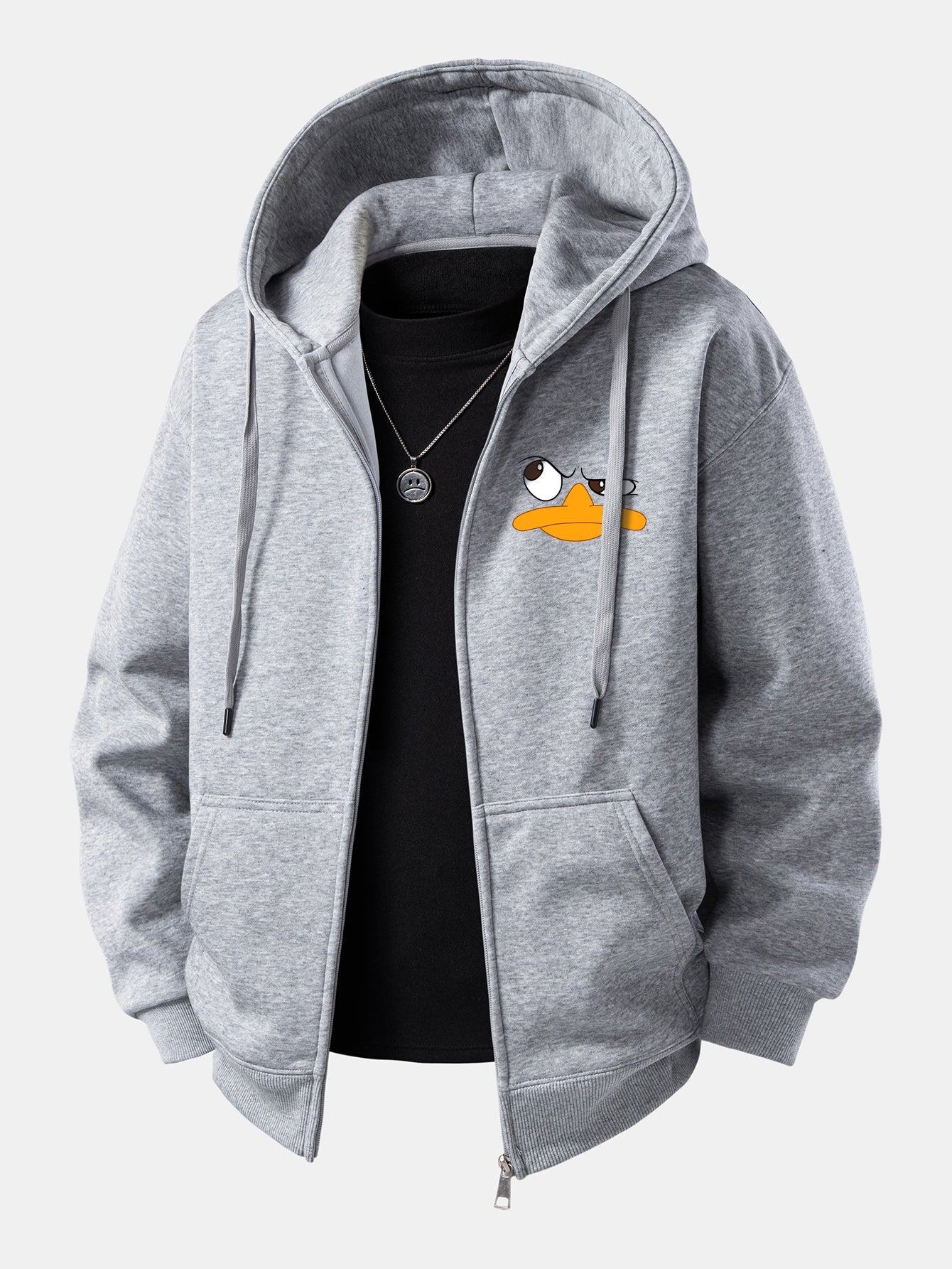 Emoji Duck Print Zip-Up Hoodie