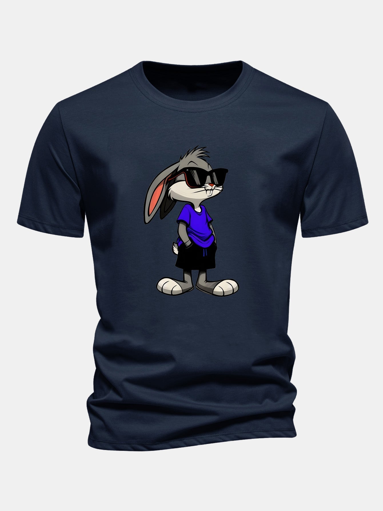 Regular Fit Sunglasses Rabbit Print Cotton T-Shirt