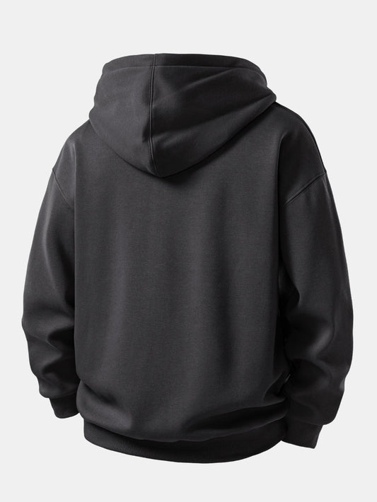 Black Cat Print Zip-Up Hoodie