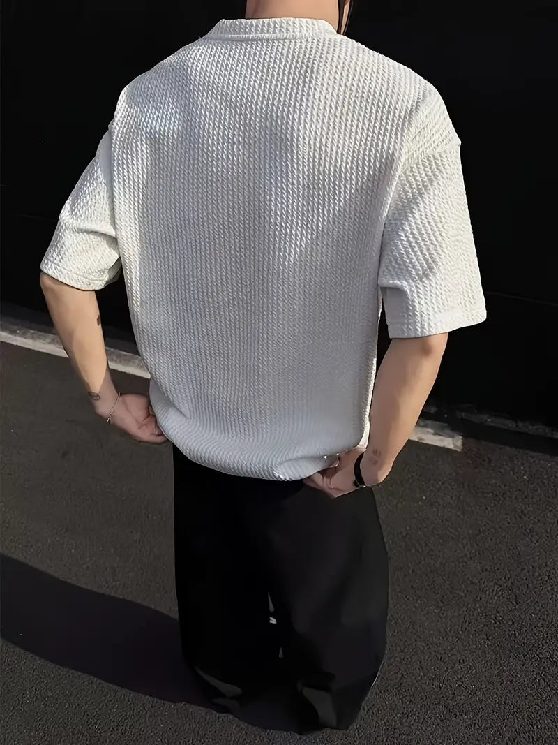 Men’s Summer White Jacquard Knit T-Shirt