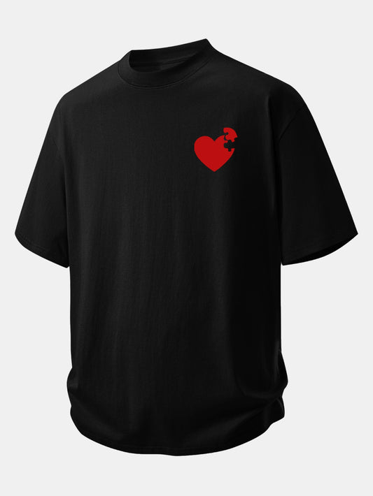 Relax Fit Heart Puzzle Print Cotton T-Shirt