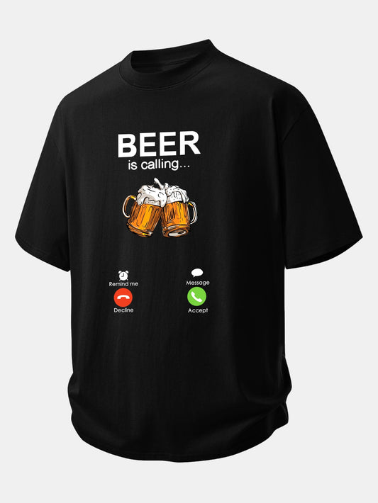 Relax Fit Beer Is Calling Print Cotton T-Shirt