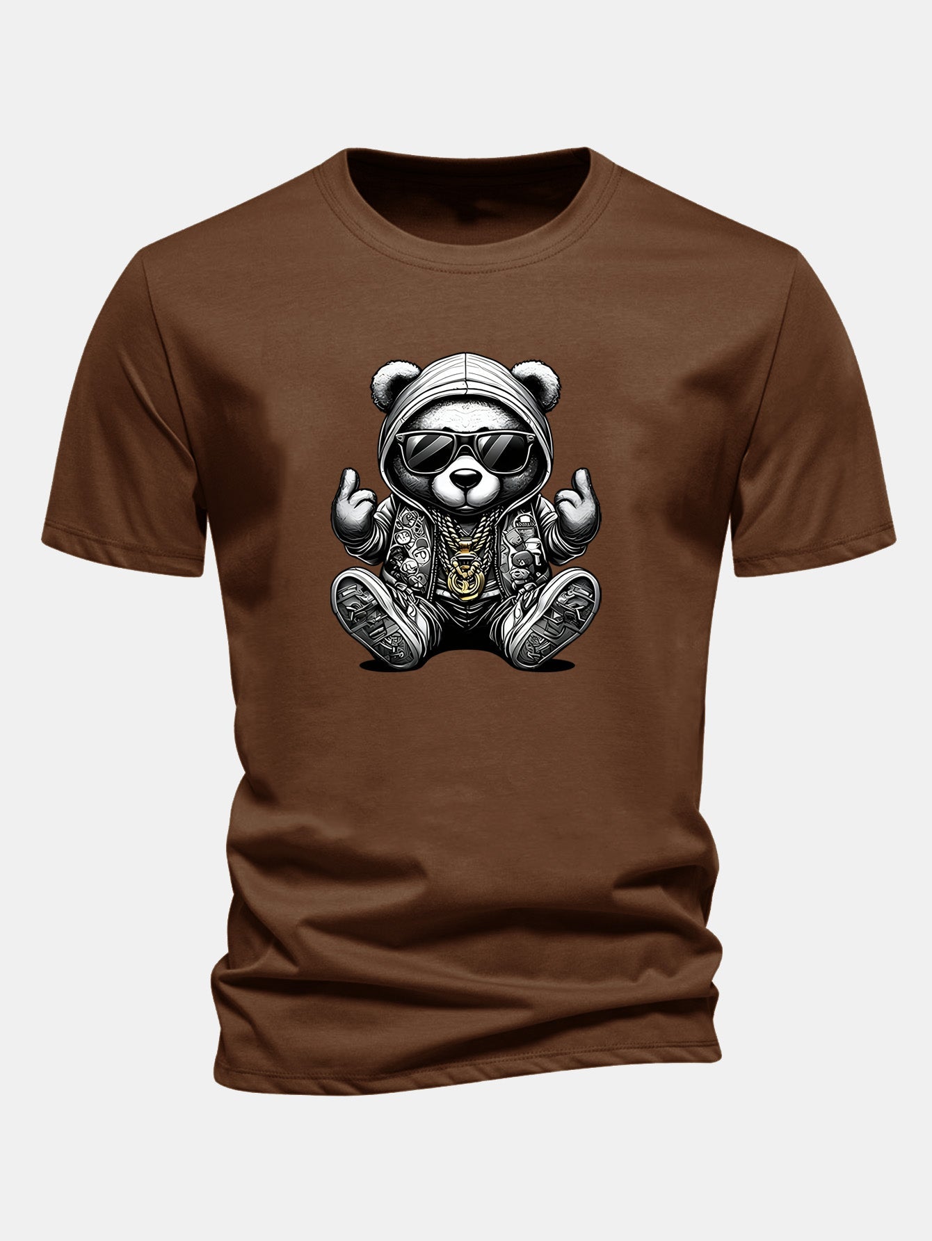 Regular Fit Hip Hop Bear Print Cotton T-Shirt