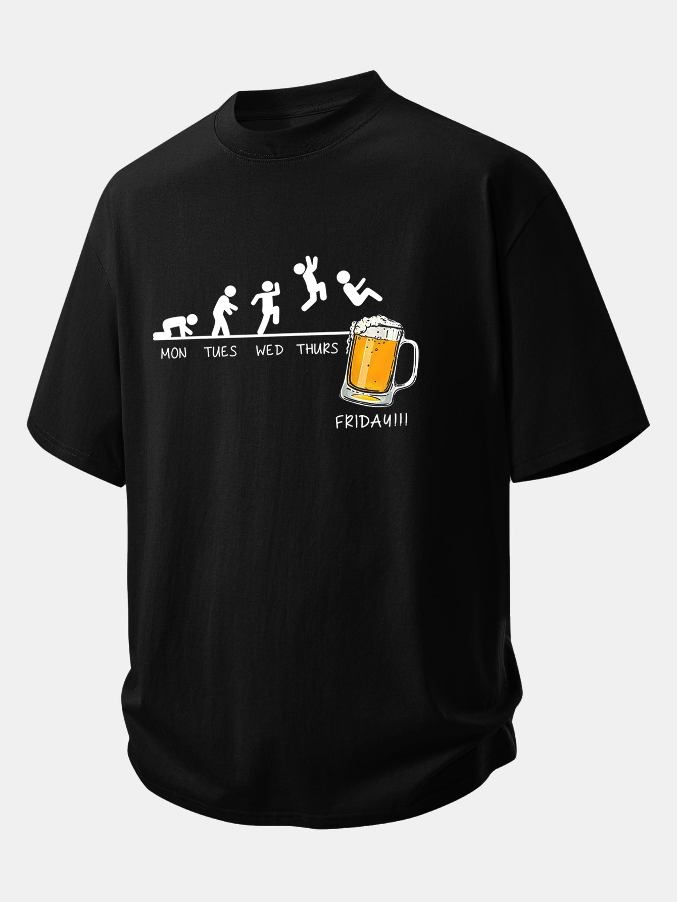 Relax Fit Beer Weekly Plan Print Cotton T-Shirt