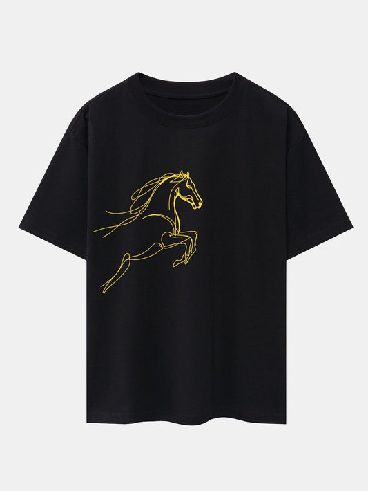 Relax Fit Year of the Horse Print Cotton T-Shirt
