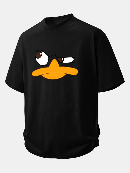 Relax Fit Emoji Duck Print Cotton T-Shirt