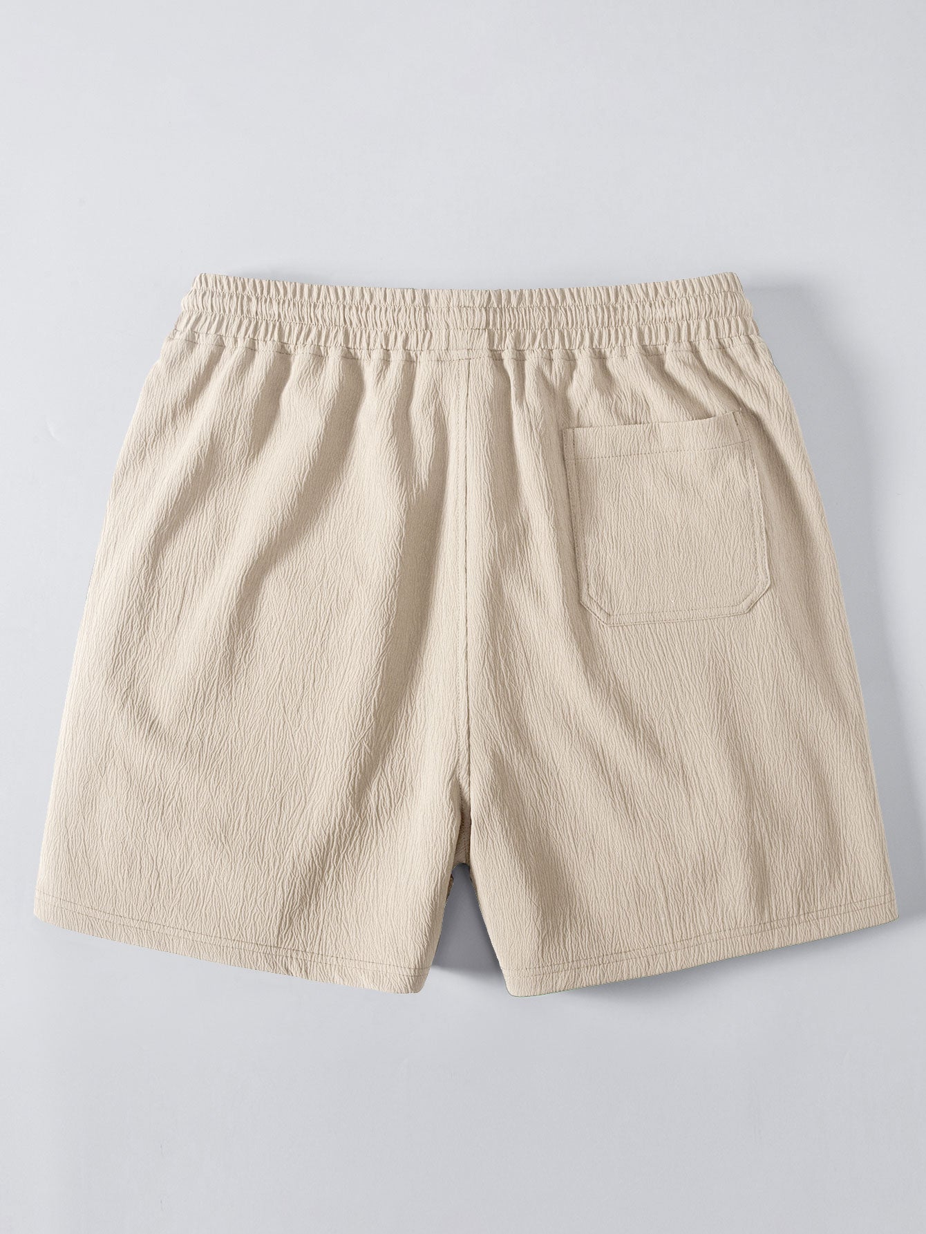 Striped Crochet V Neck Polo & Crinkle Textured Drawstring 5" Shorts
