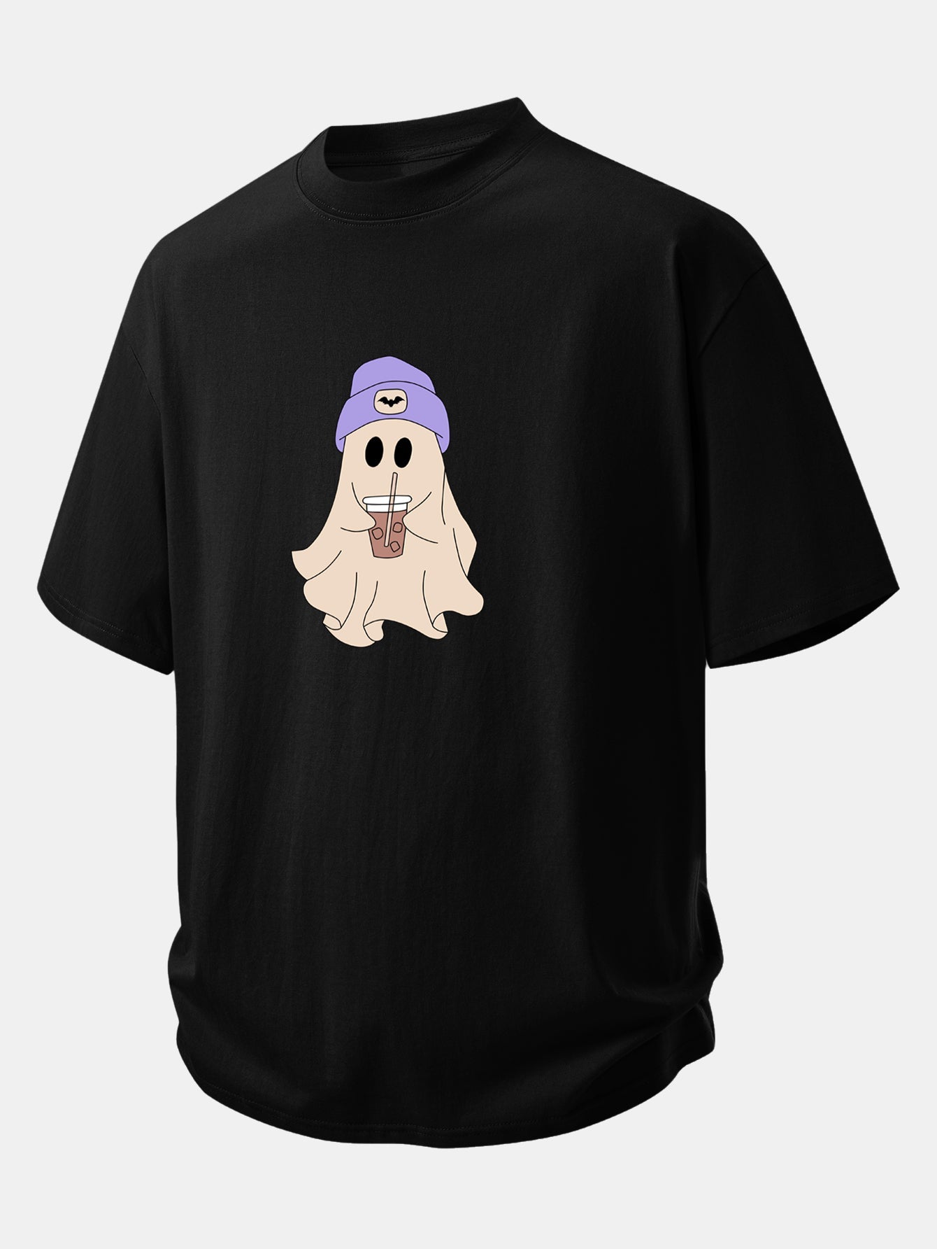 Relax Fit Purple Hat Ghost Print Cotton T-Shirt