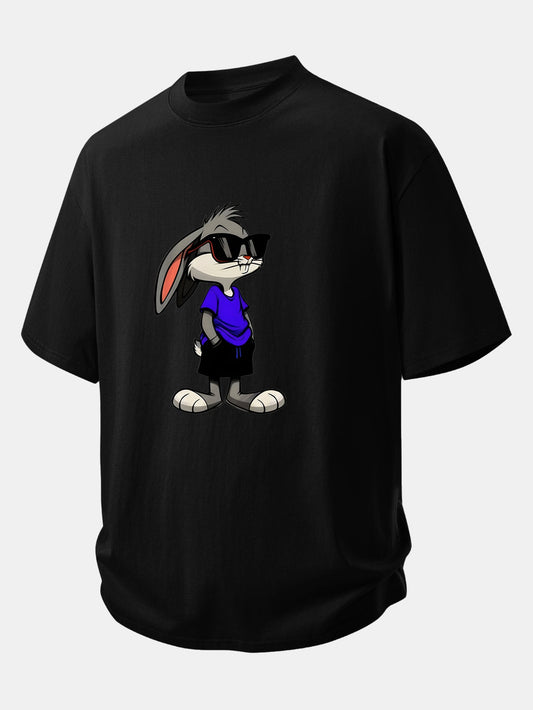 Relax Fit Sunglasses Rabbit Print Cotton T-Shirt