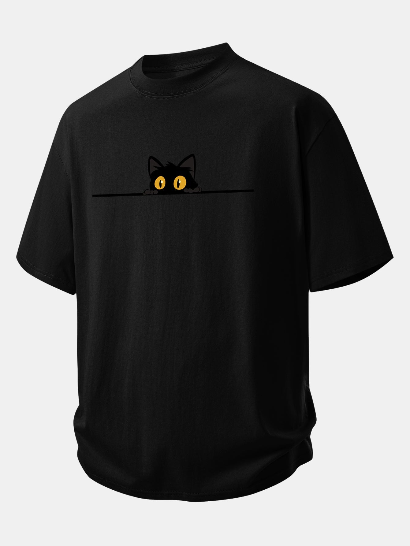 Relax Fit Black Cat Print Cotton T-Shirt