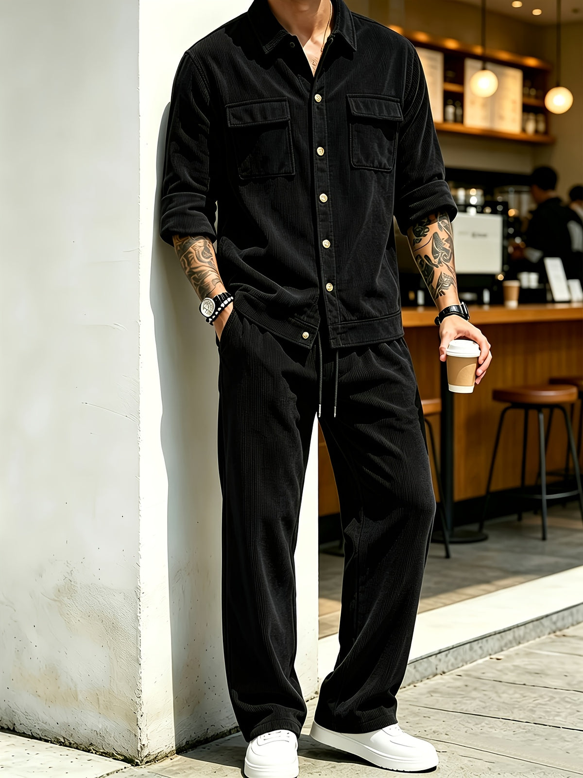 Men's 2pcs Set Featuring a Lapel Shirt and Casual Pants
