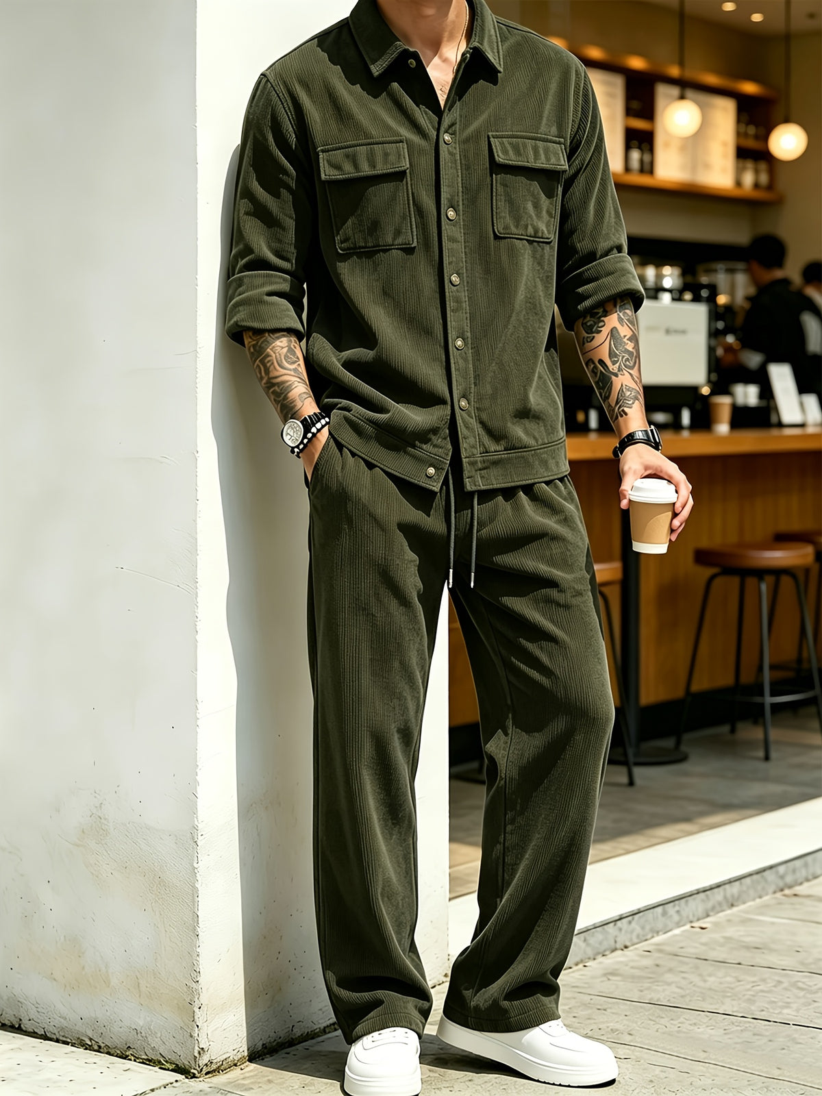 Men's 2pcs Set Featuring a Lapel Shirt and Casual Pants
