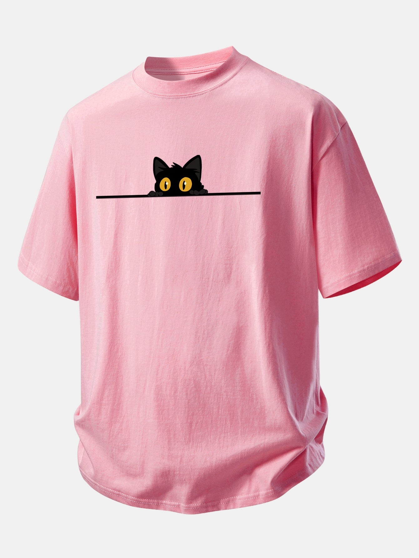 Relax Fit Black Cat Print Cotton T-Shirt