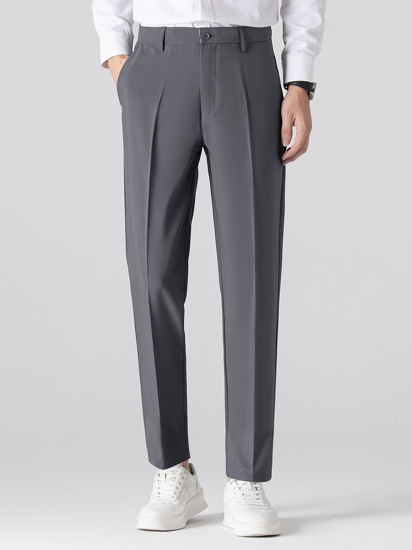 Textured Contrast Crew Neck Knit T-Shirt & Slim Fit Tapered Trousers