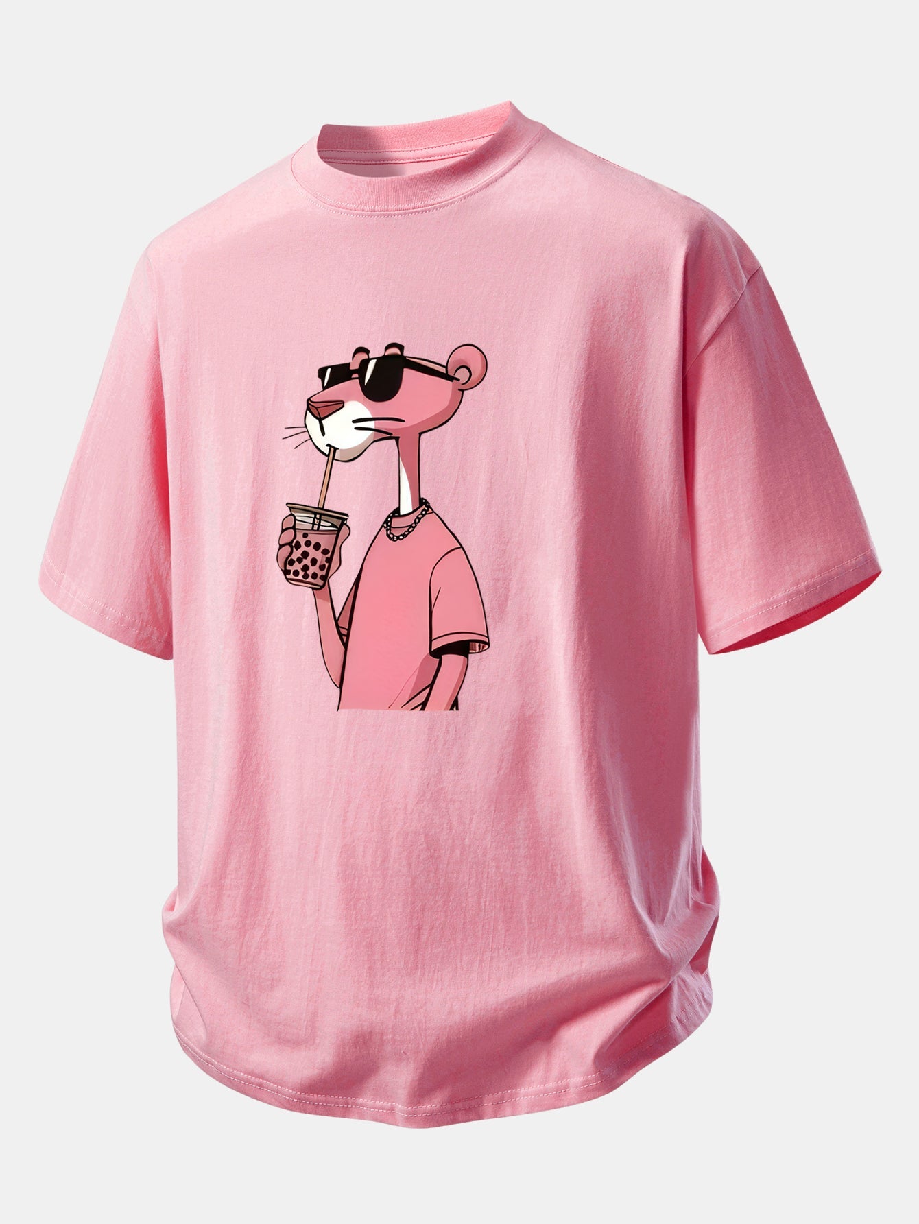 Relax Fit Pink Panther Print Cotton T-Shirt