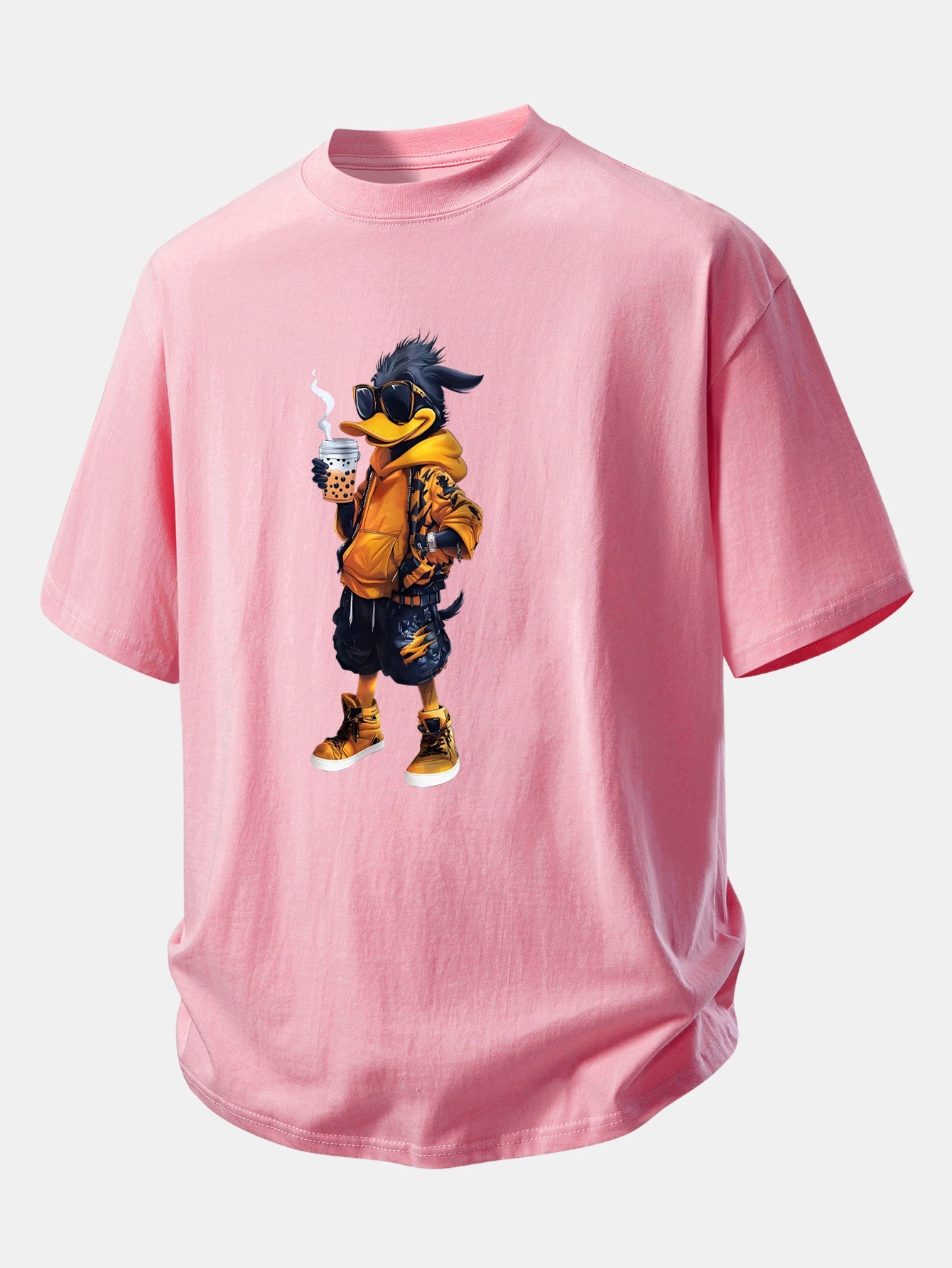 Relax Fit Cartoon Duck Print Cotton T-Shirt