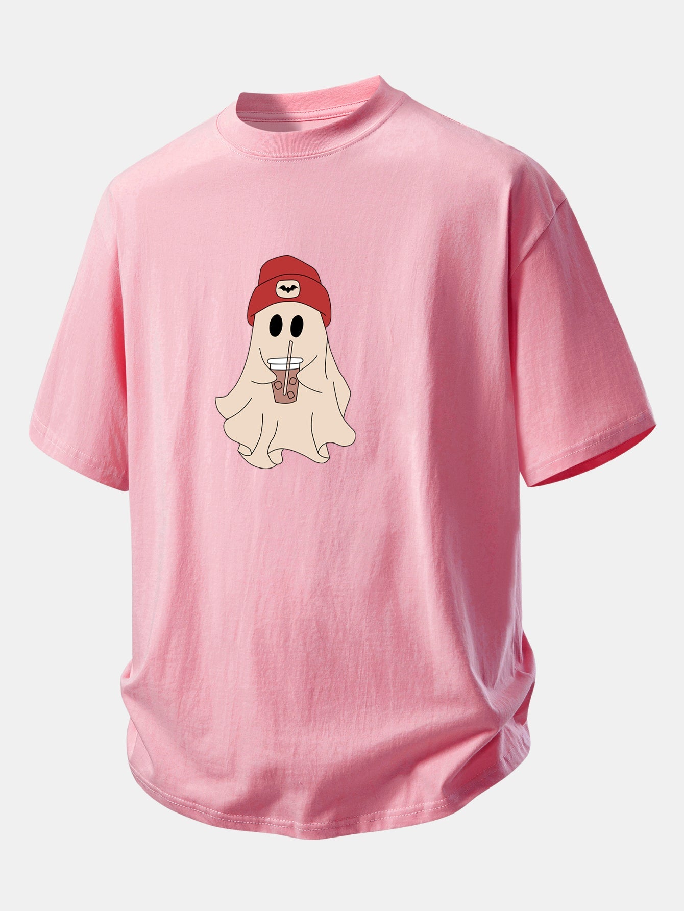 Relax Fit Red Hat Ghost Print Cotton T-Shirt