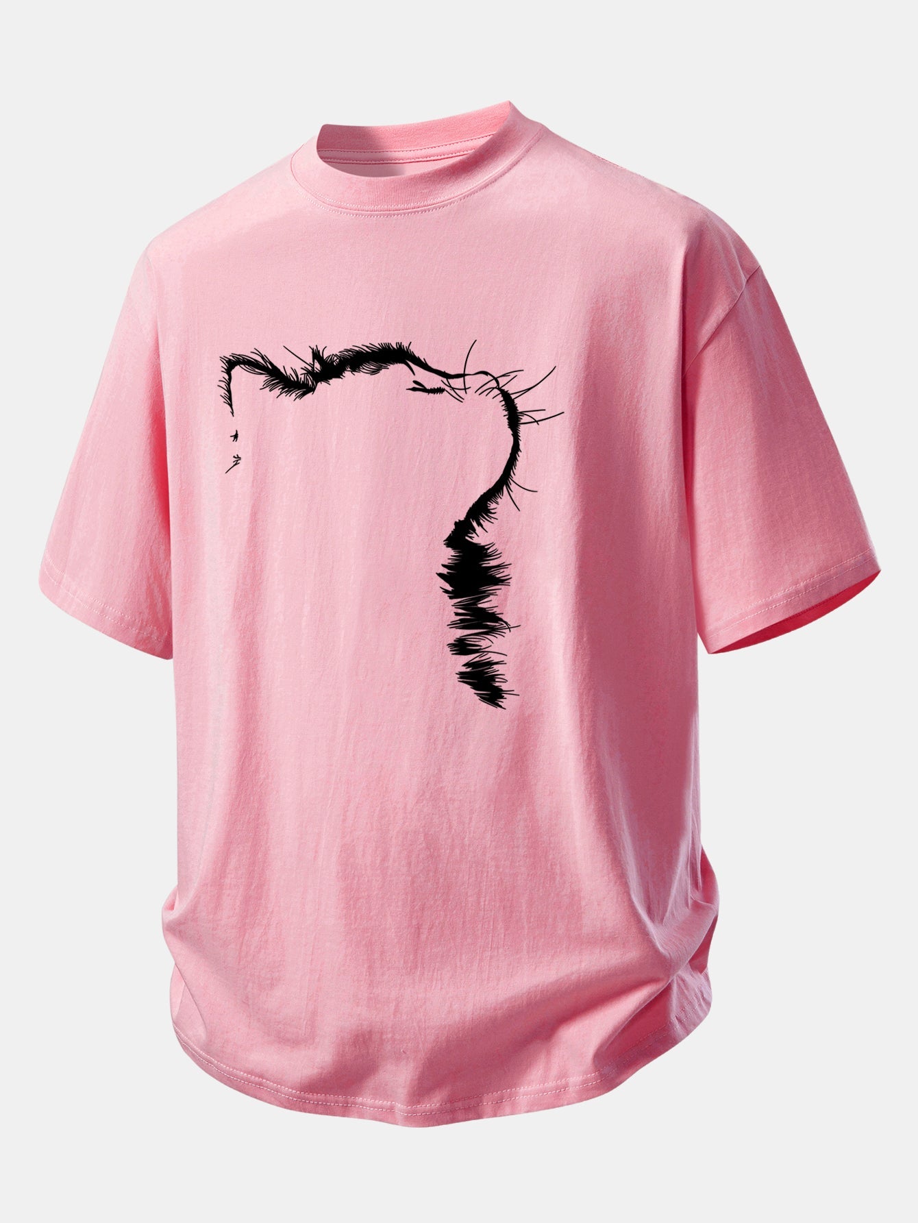 Relax Fit Outline Cat Print Cotton T-Shirt