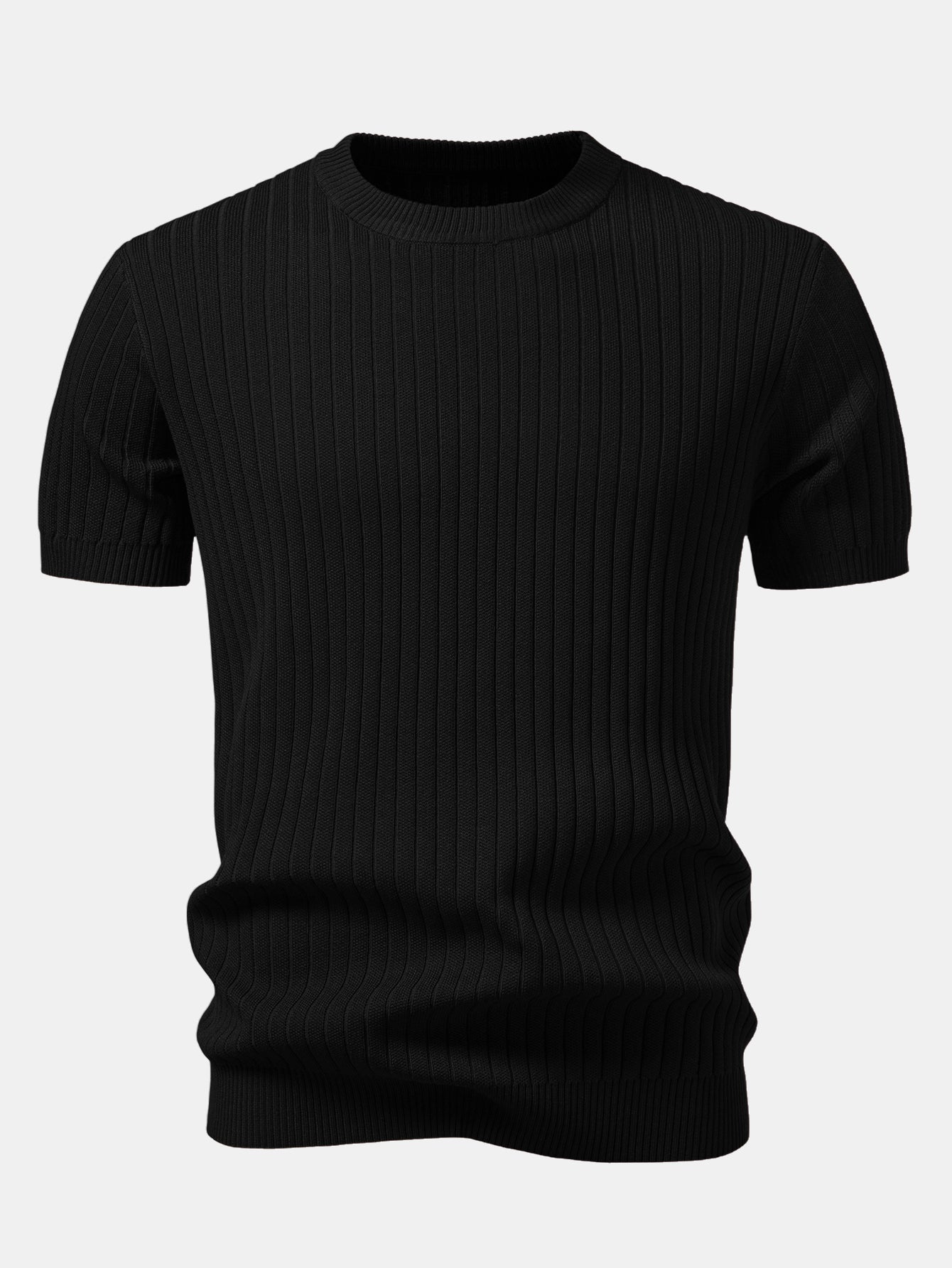 Ribbed Crew Neck Knit T-Shirt