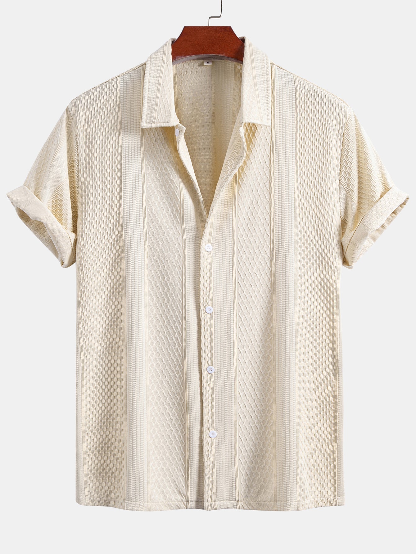 Geometric Jacquard Button Up Shirt & Crinkle Textured Straight Leg Pants
