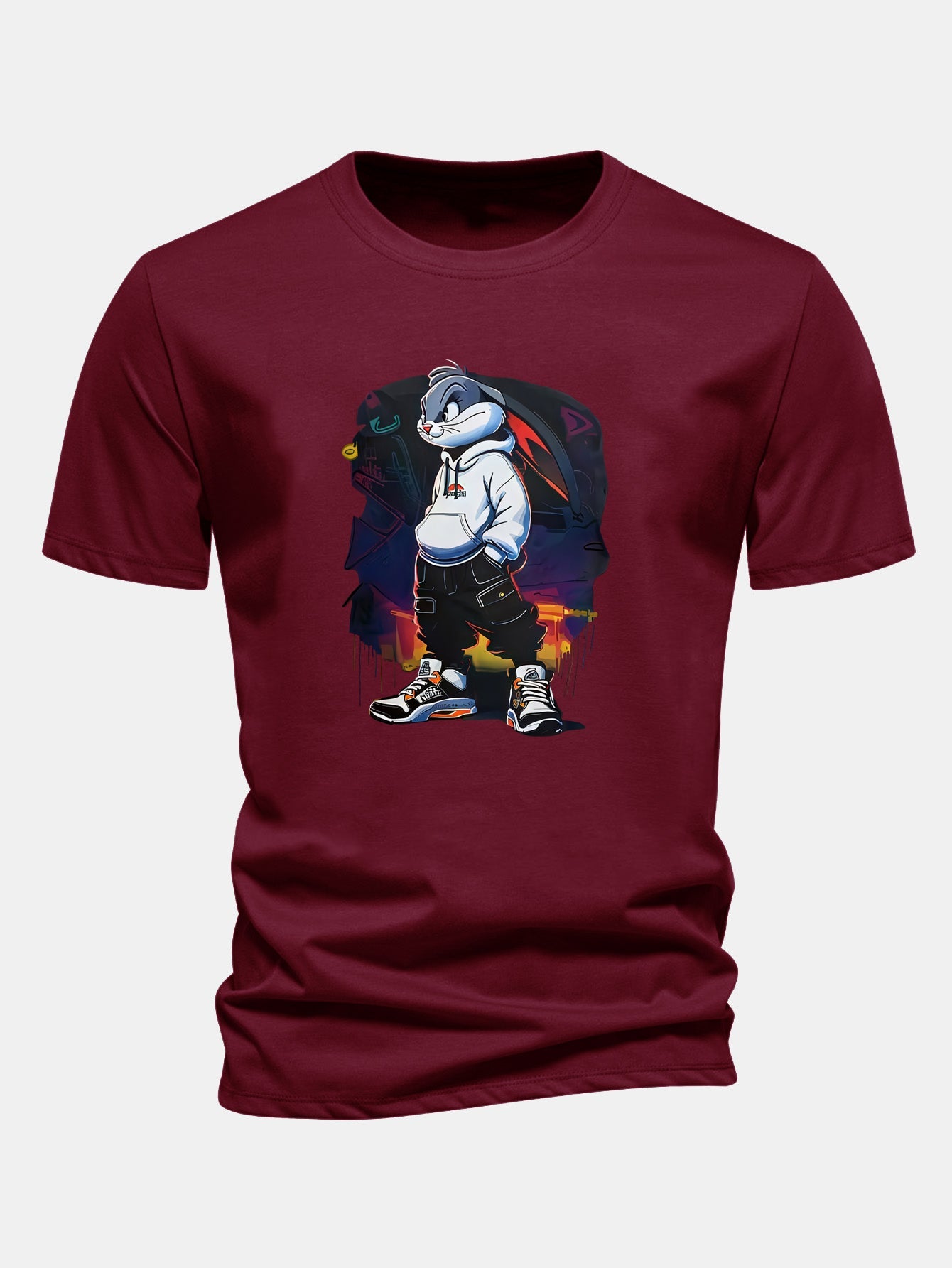 Regular Fit Cartoon Rabbit Print Cotton T-Shirt