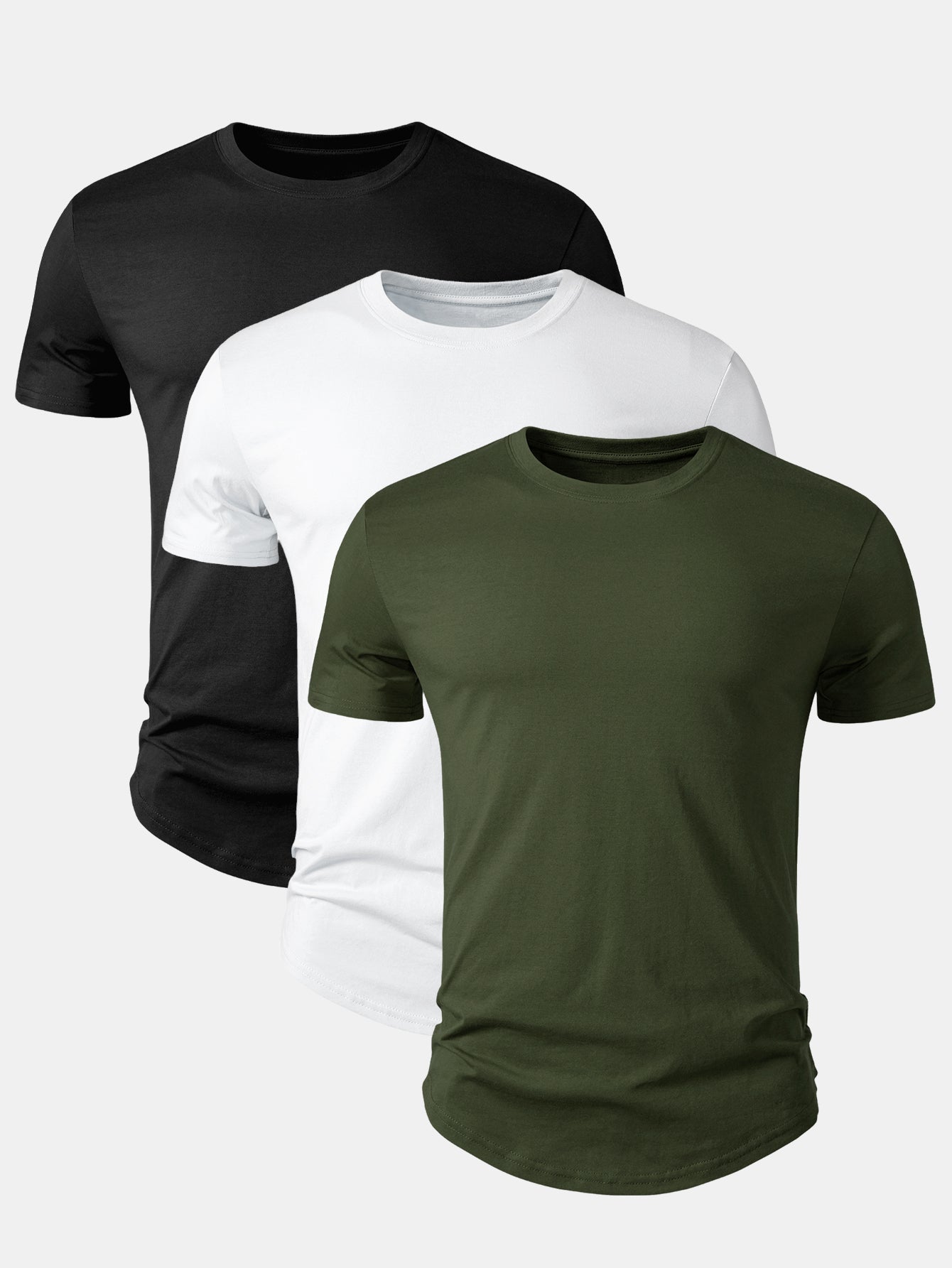 3 Pieces Basic Cotton Arc Hem T-Shirts