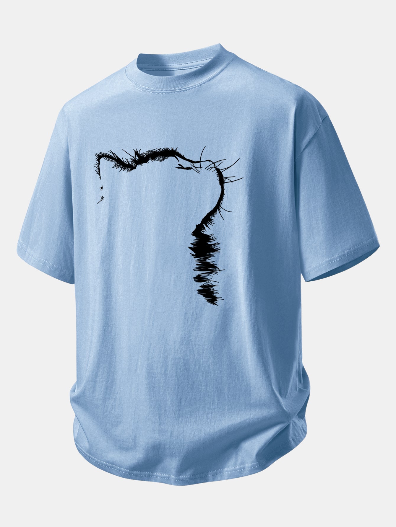 Relax Fit Outline Cat Print Cotton T-Shirt