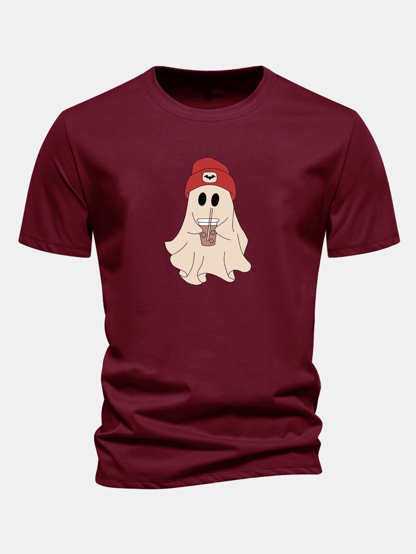 Regular Fit Red Hat Ghost Print Cotton T-Shirt