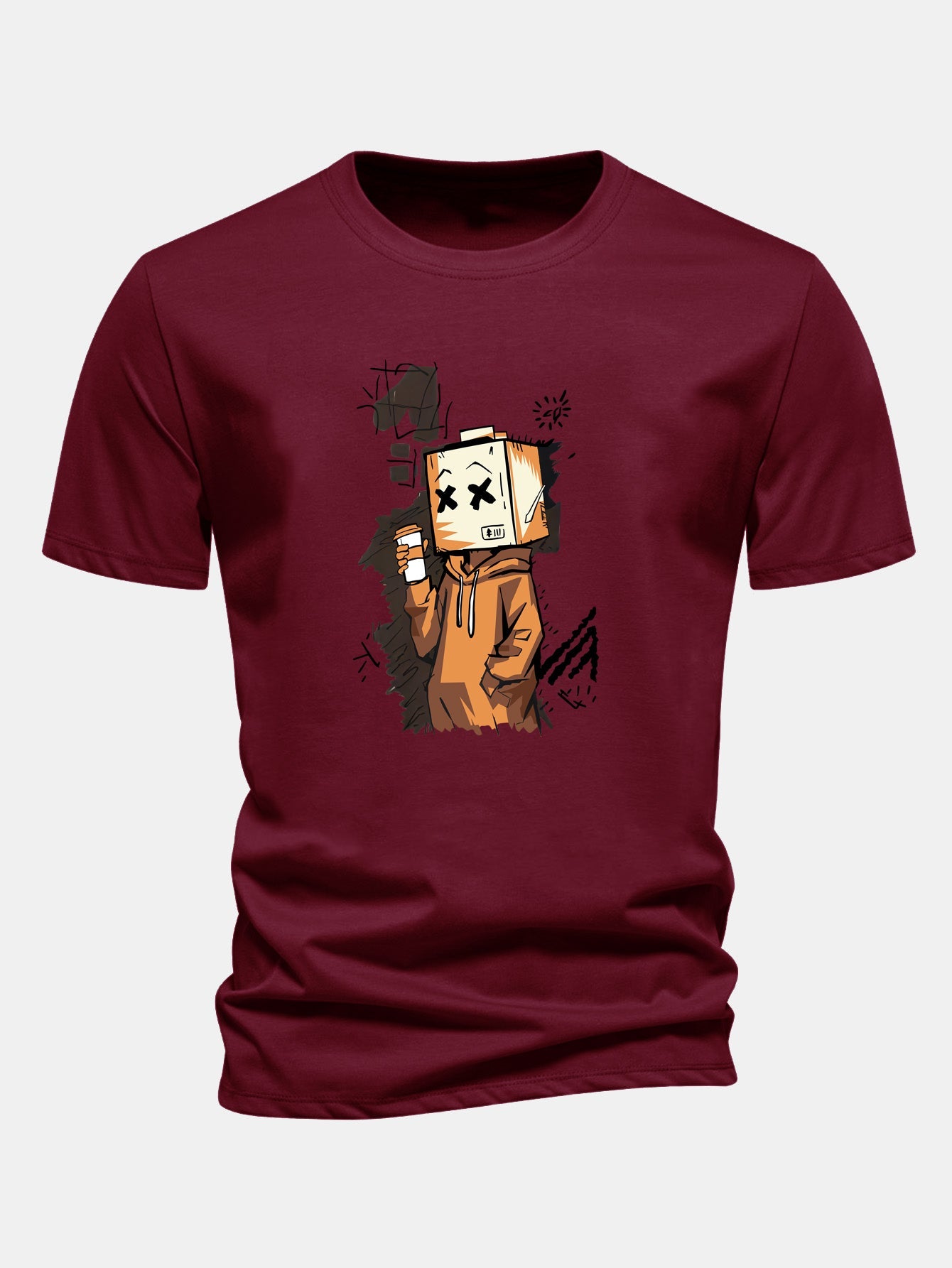 Regular Fit Cartoon Box Head Print Cotton T-Shirt