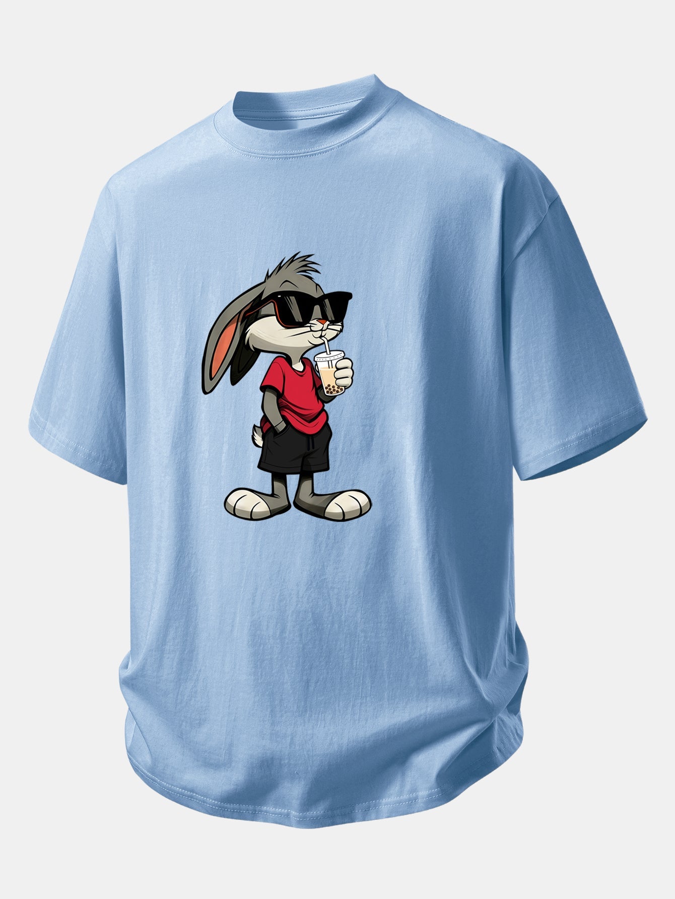 Relax Fit Cartoon Rabbit Print Cotton T-Shirt