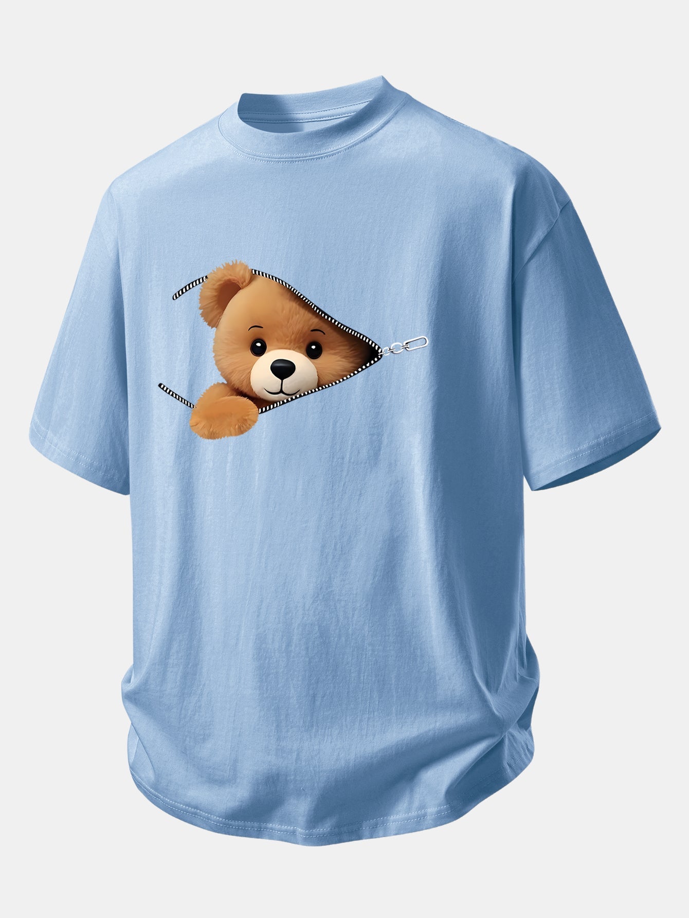 Relax Fit Zipper Bear Print Cotton T-Shirt