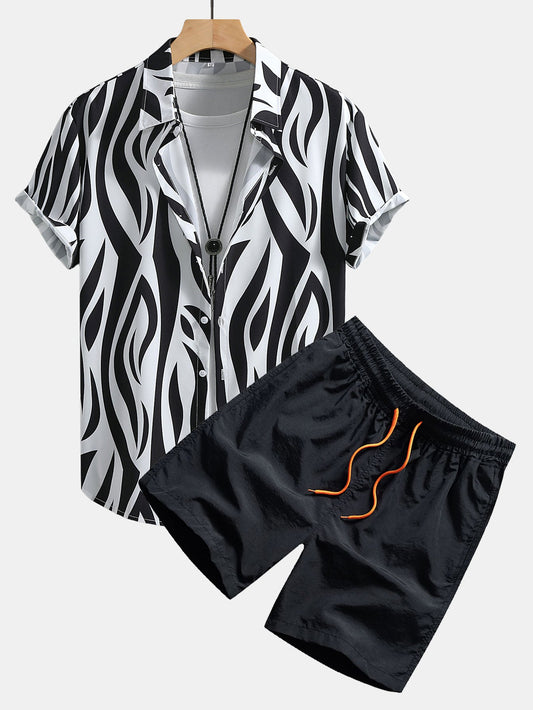Abstract Print Button Up Shirt & Swim Shorts
