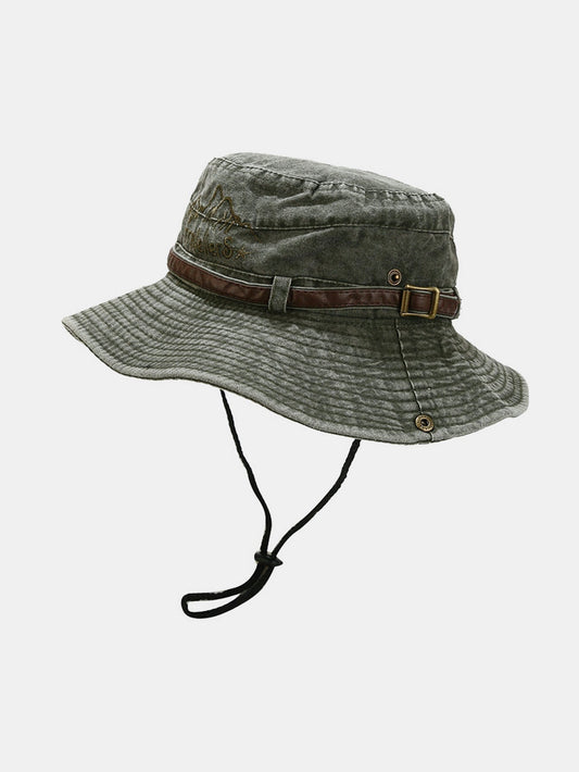 Unisex Vintage Snow Mountain Embroidery Pattern Wash Distressed Fisherman Hat