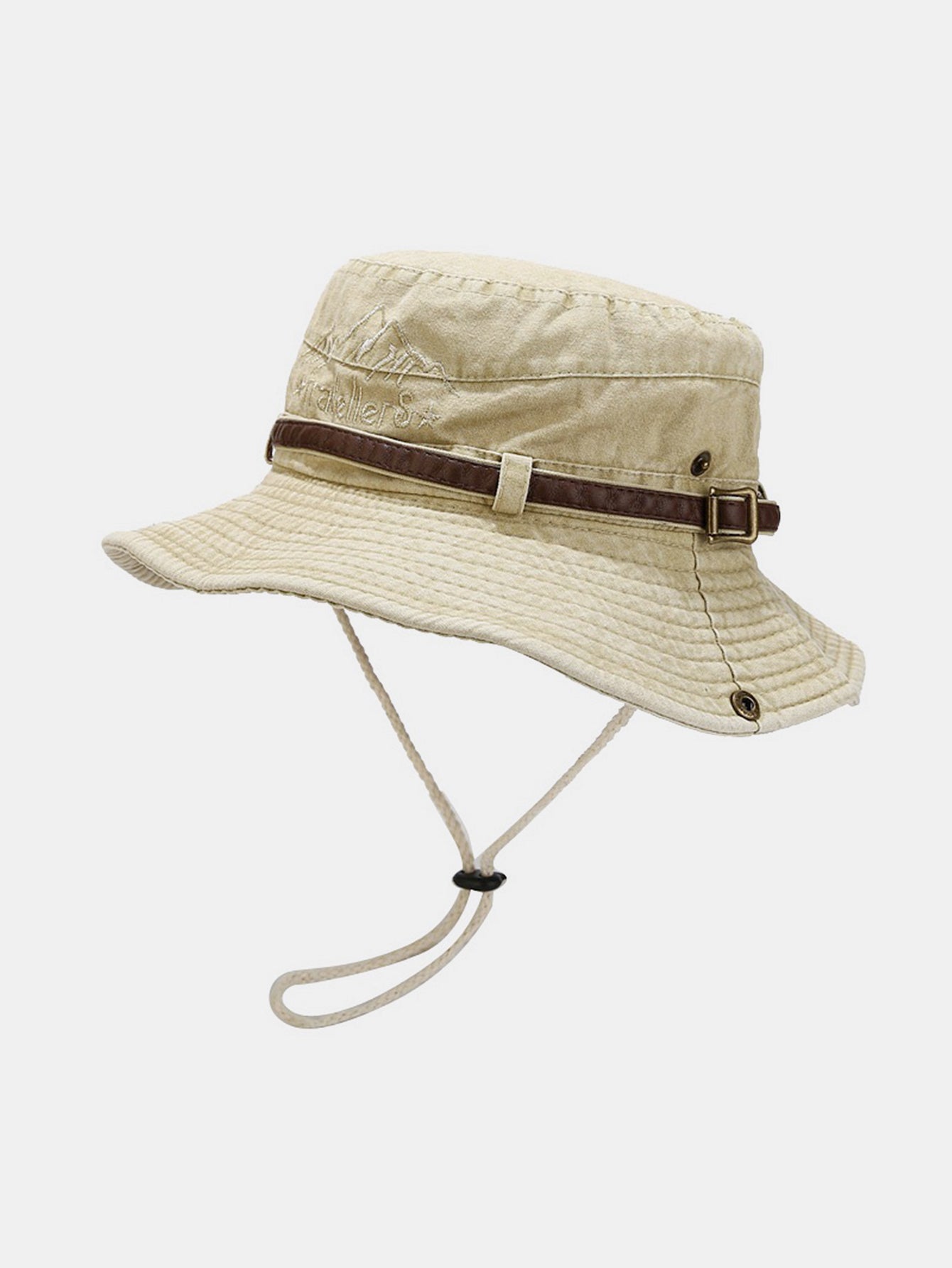 Unisex Vintage Snow Mountain Embroidery Pattern Wash Distressed Fisherman Hat