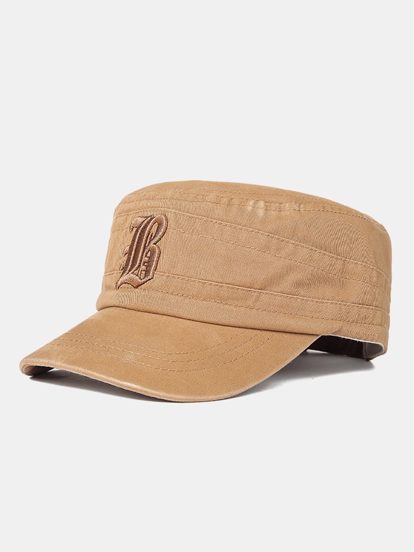 Vintage Military-Style Embroidered Flat Cap With A Casual Visor