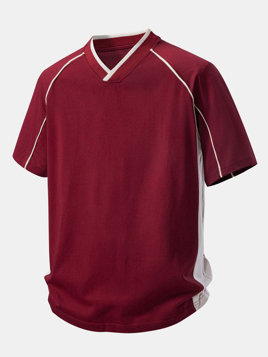 Contrast Piping V-Neck Raglan Sleeve T-Shirt